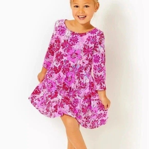Lilly Pulitzer Geanna Swing Dress Kids Floral Printed Tiered Cotton S 4-5 281253